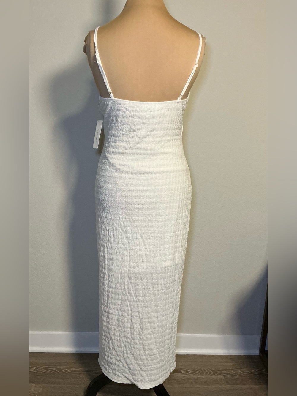 White Textured Maxi Dress with Gold Accent - Picture 2 of 7